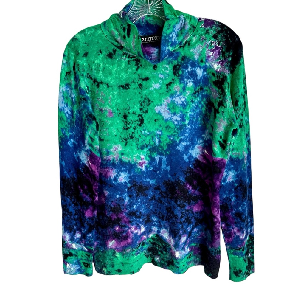 Context Exclusively for Lord & Taylor Blue Green Floral Long Sleeve Top Size L